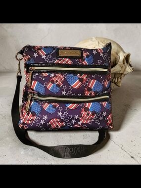 Betsey Johnson Patriotic American Flag Skull Crossbody Bag
